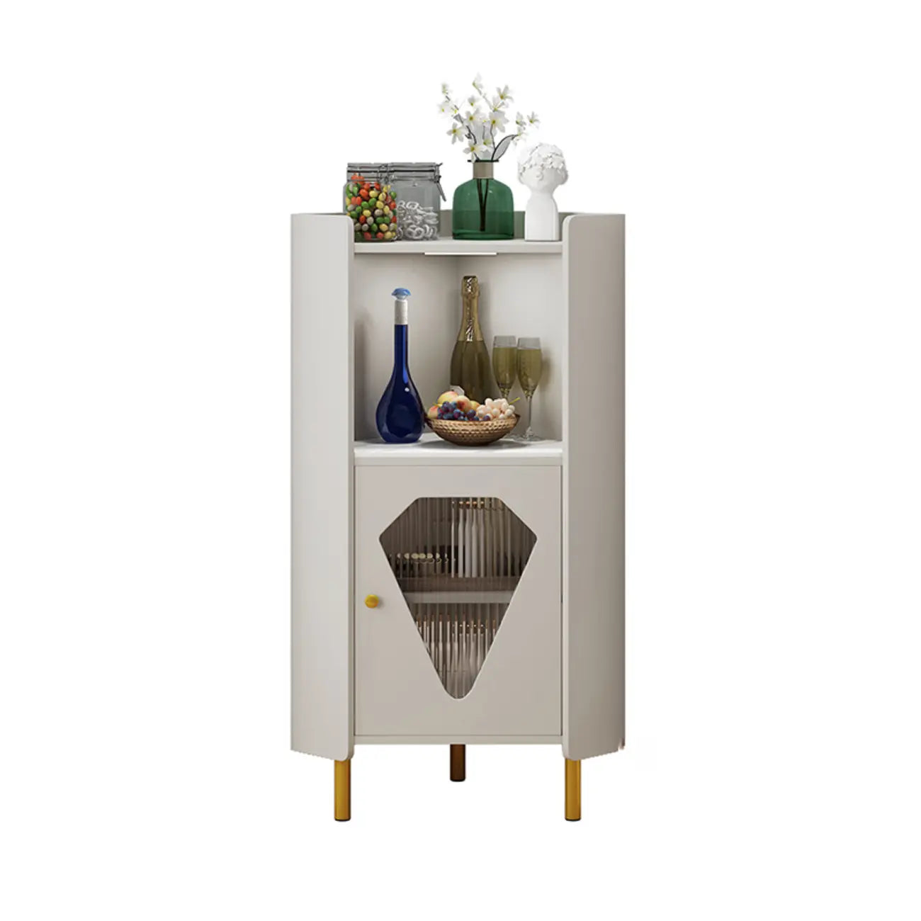 Freestanding Wooden Corner Cabinet with Metal Foot & Light