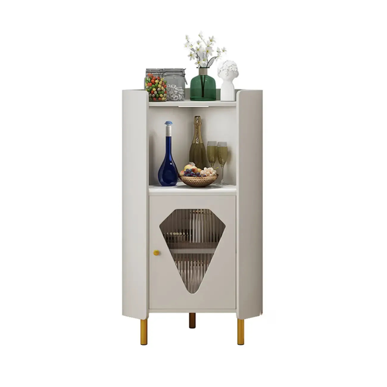 Freestanding Wooden Corner Cabinet with Metal Foot & Light