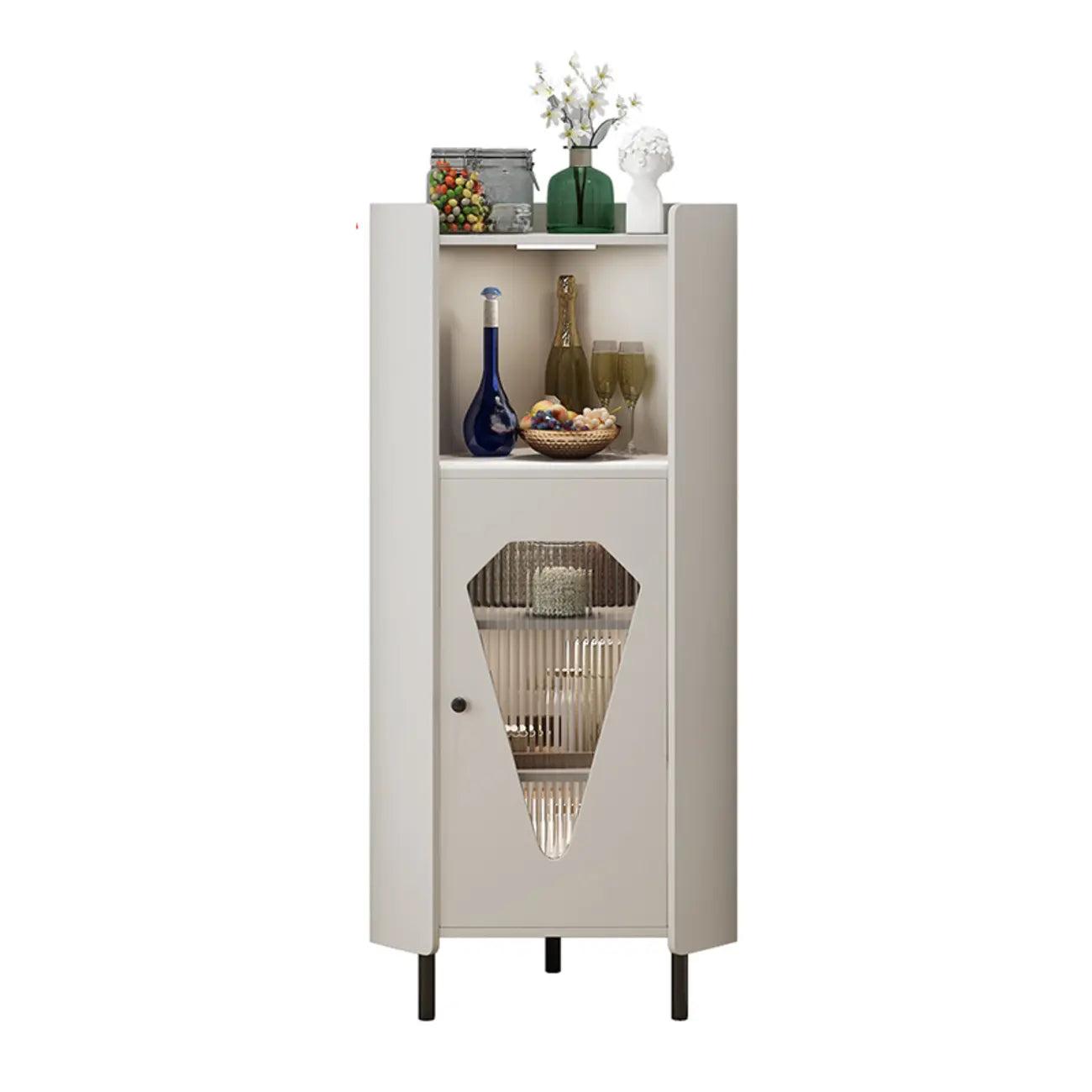 Freestanding Wooden Corner Cabinet with Metal Foot & Light