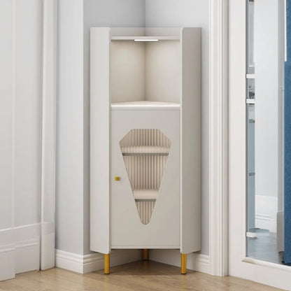 Freestanding Wooden Corner Cabinet with Metal Foot & Light