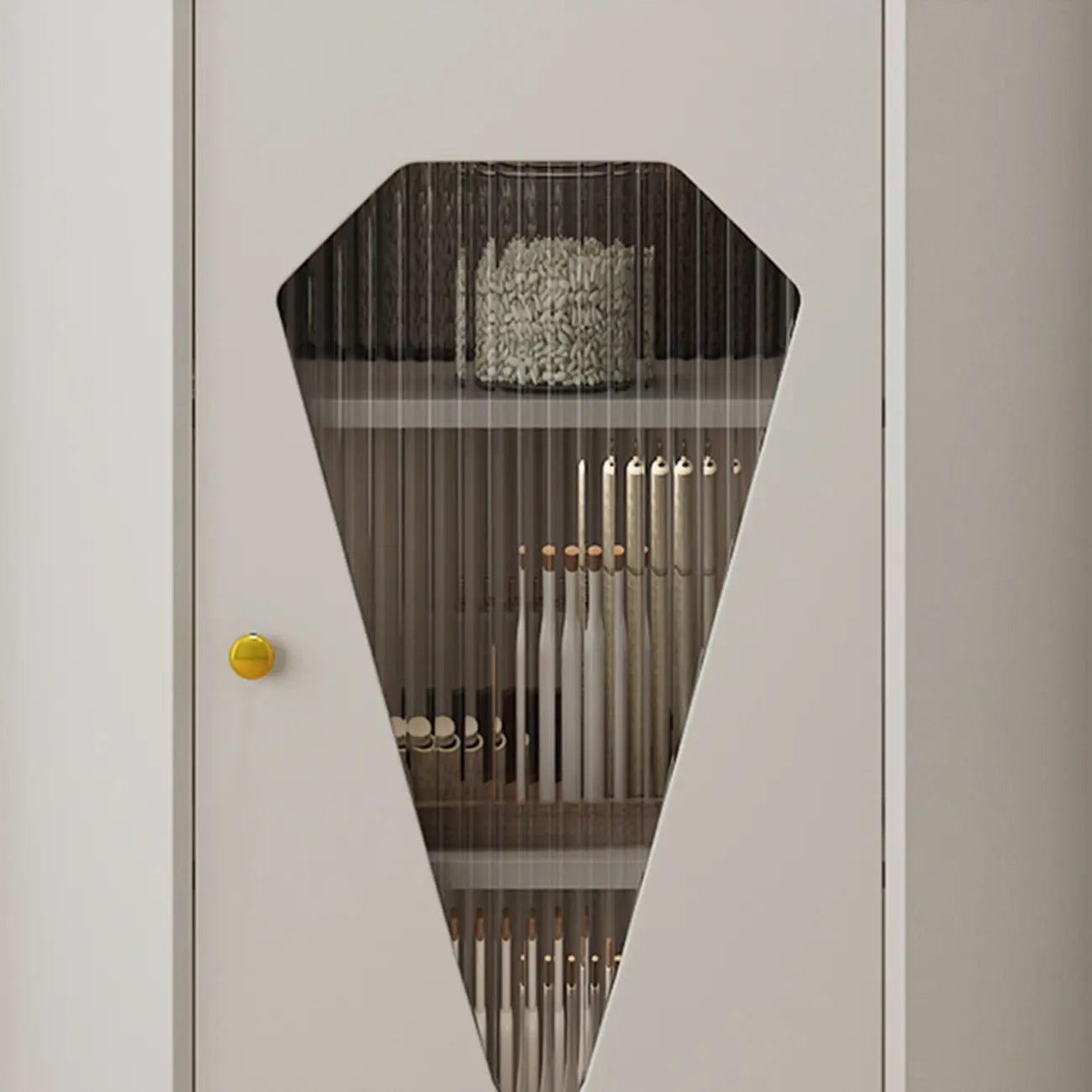 Freestanding Wooden Corner Cabinet with Metal Foot & Light