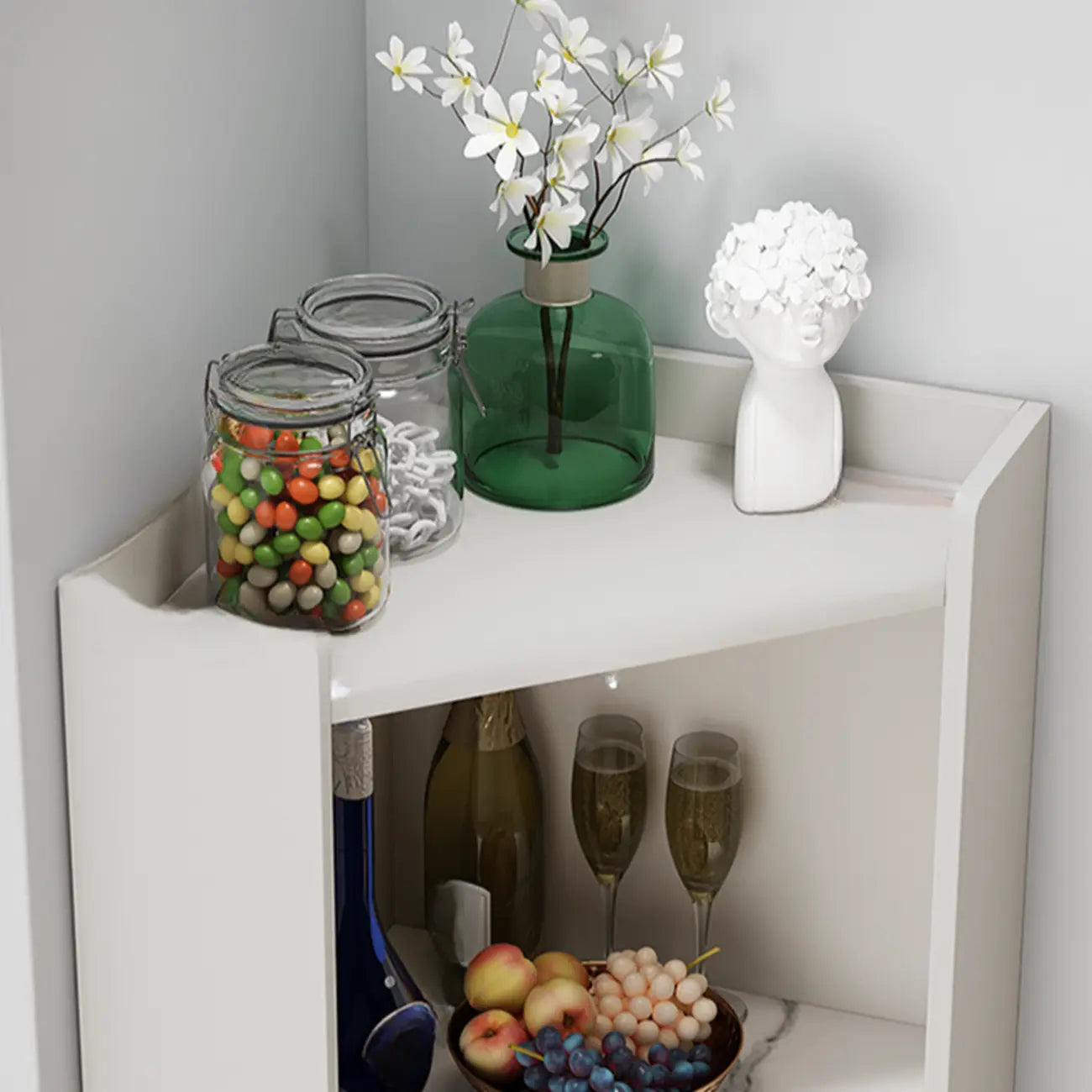 Freestanding Wooden Corner Cabinet with Metal Foot & Light