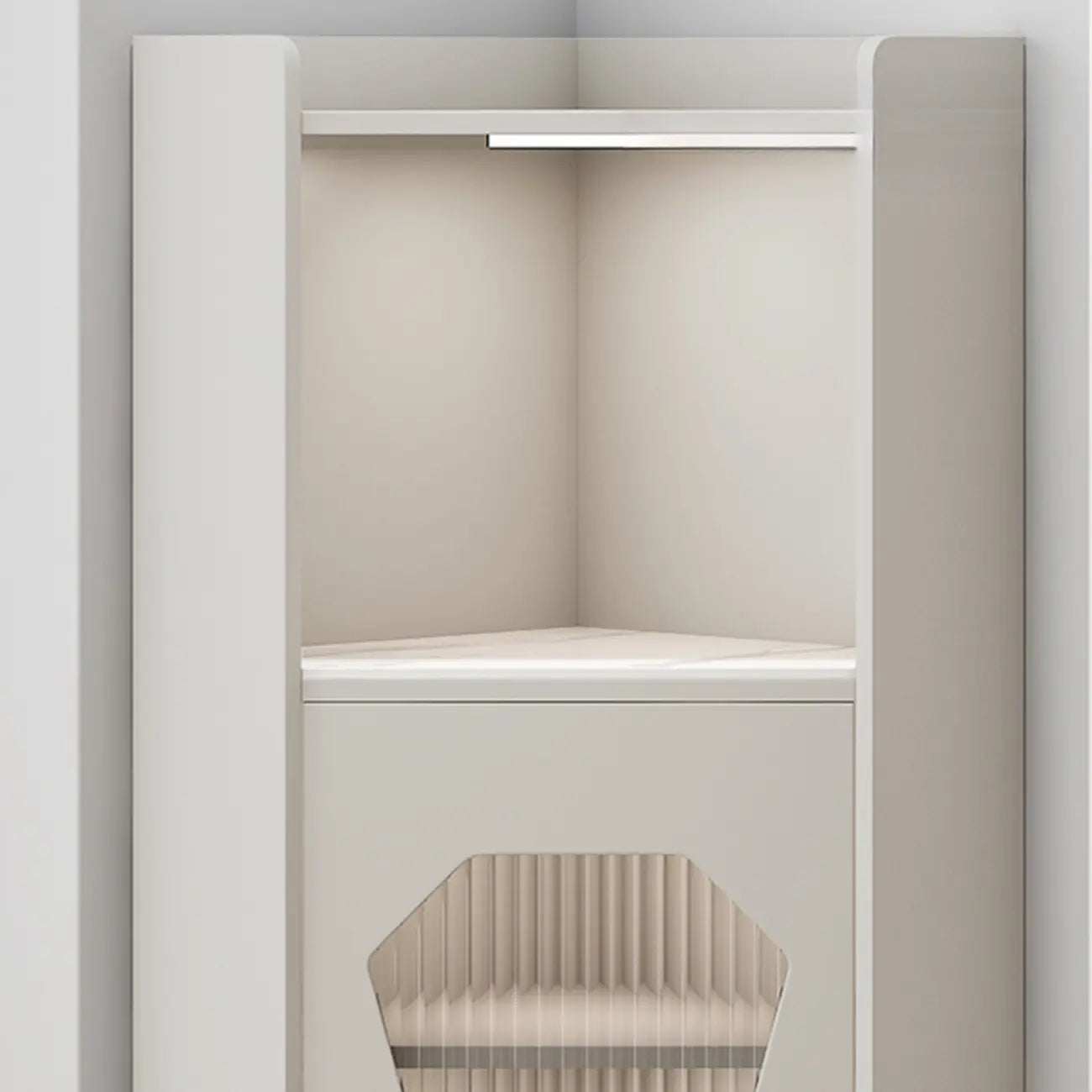 Freestanding Wooden Corner Cabinet with Metal Foot & Light