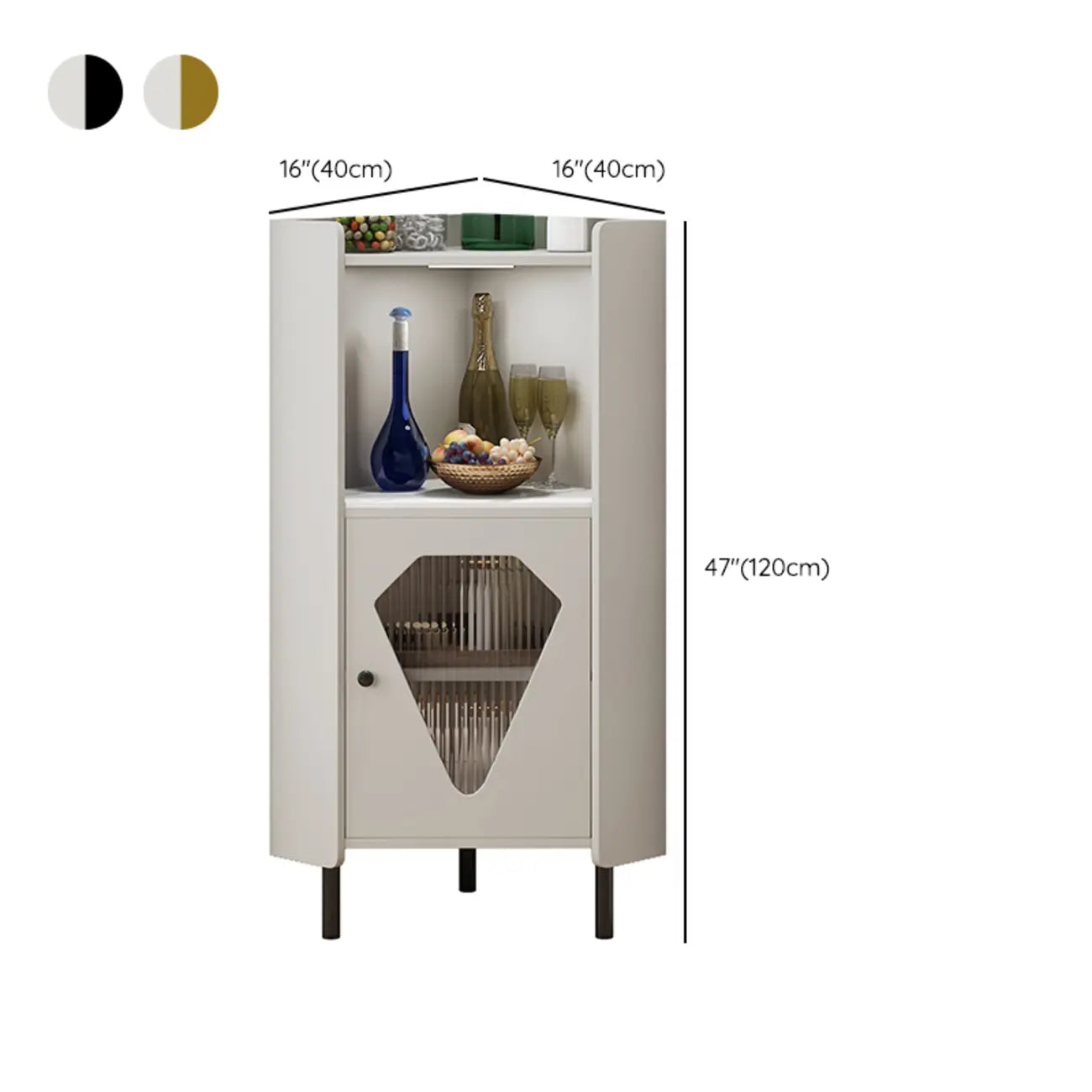 Freestanding Wooden Corner Cabinet with Metal Foot & Light