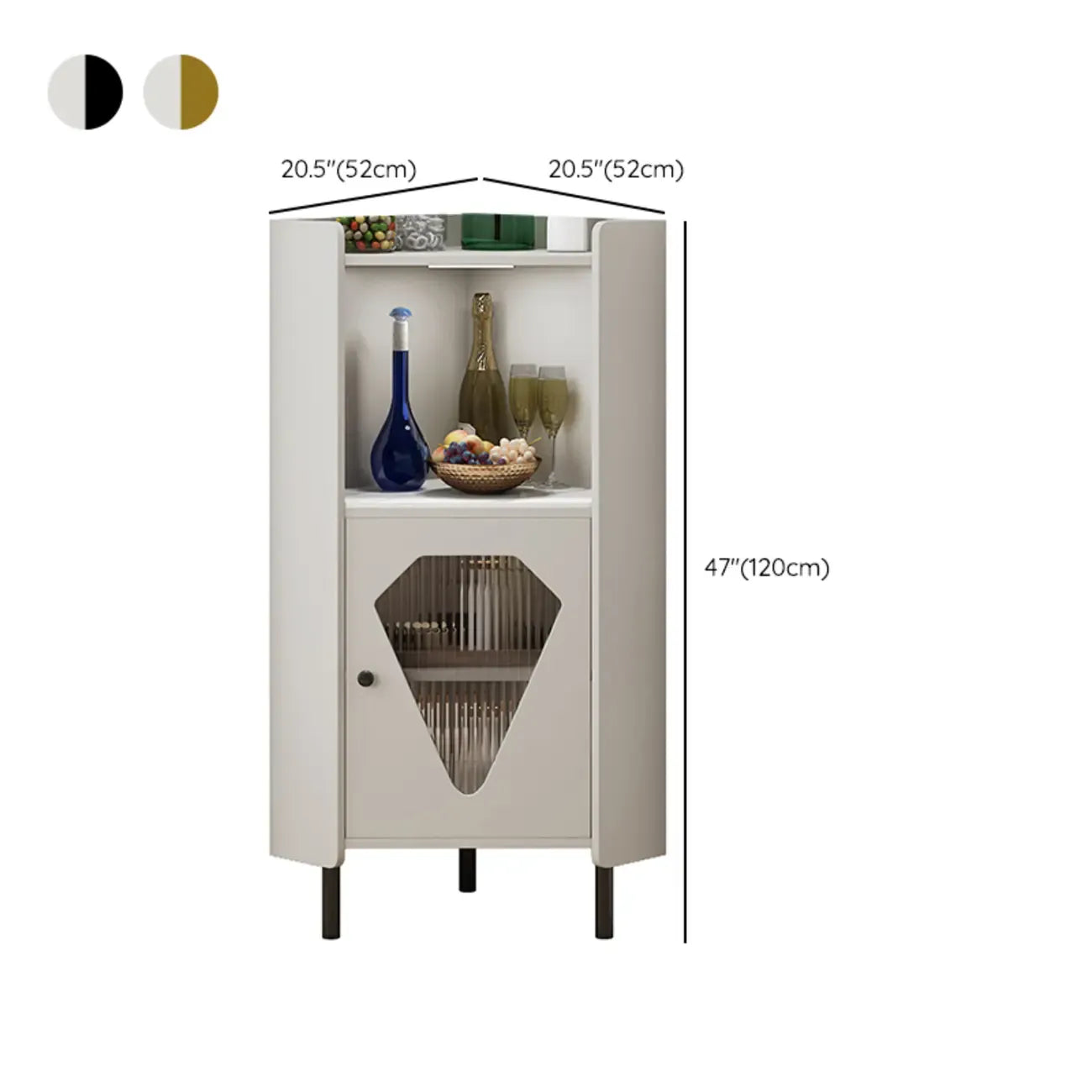 Freestanding Wooden Corner Cabinet with Metal Foot & Light