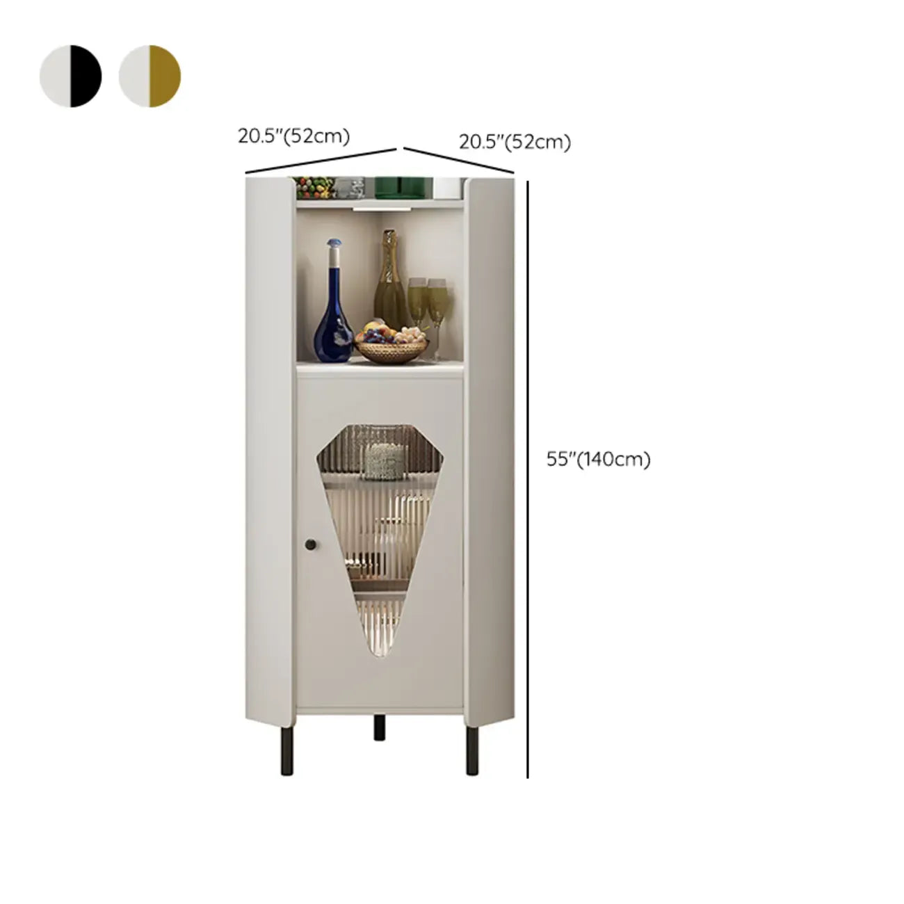 Freestanding Wooden Corner Cabinet with Metal Foot & Light