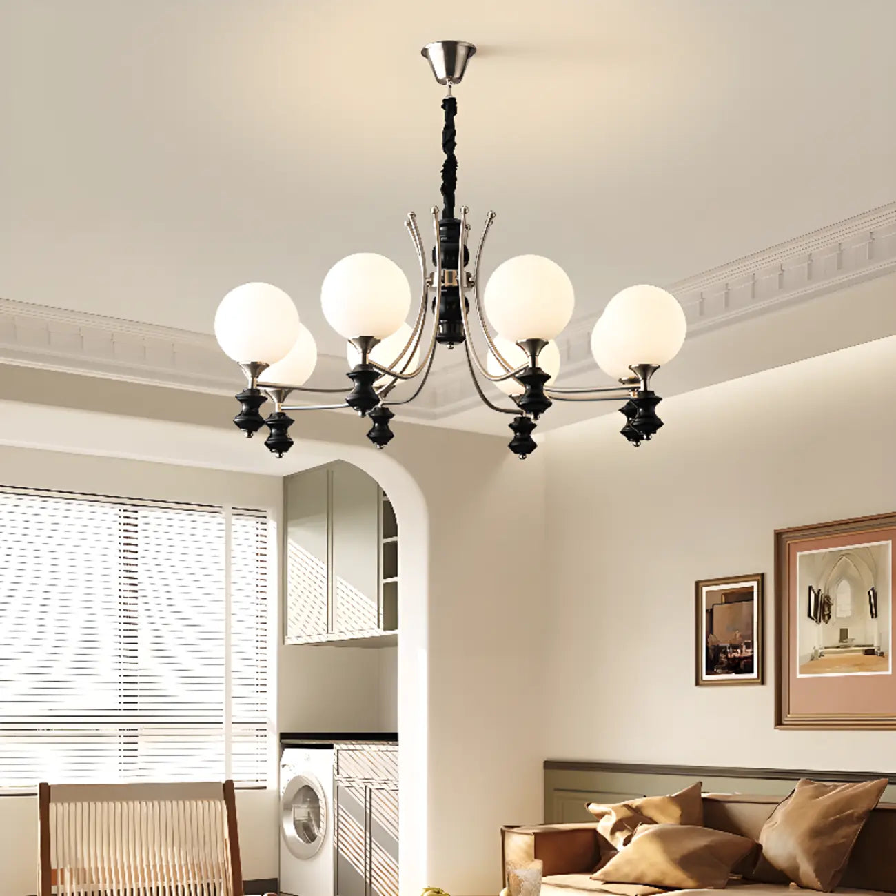 Multi-Light Globe Chandelier with White Glass Shades