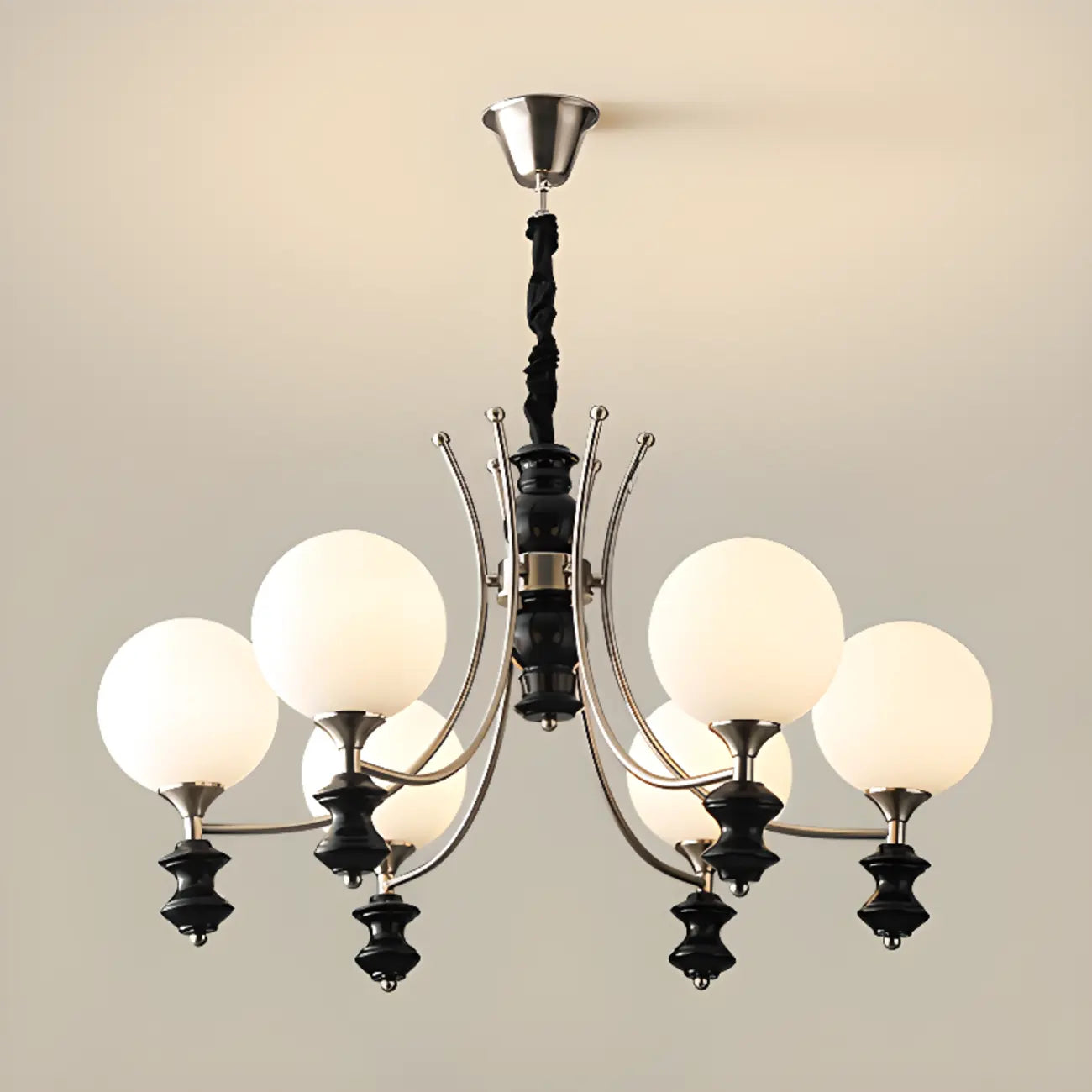 Multi-Light Globe Chandelier with White Glass Shades