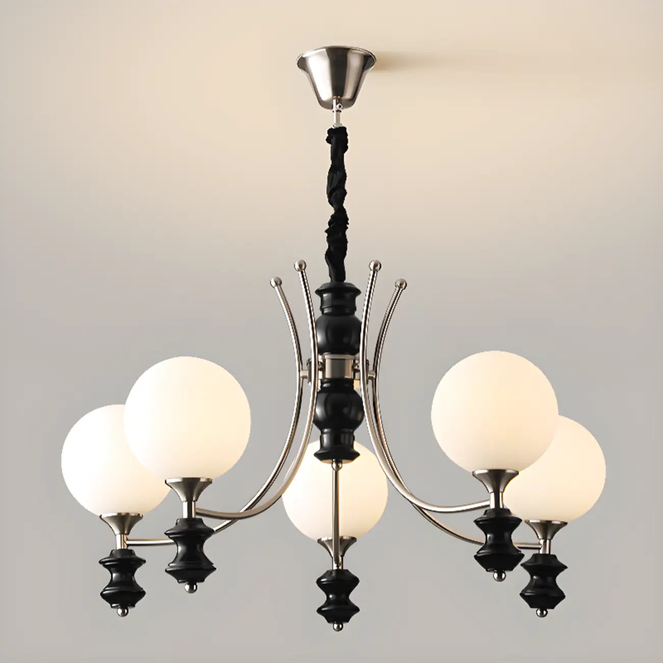 Multi-Light Globe Chandelier with White Glass Shades