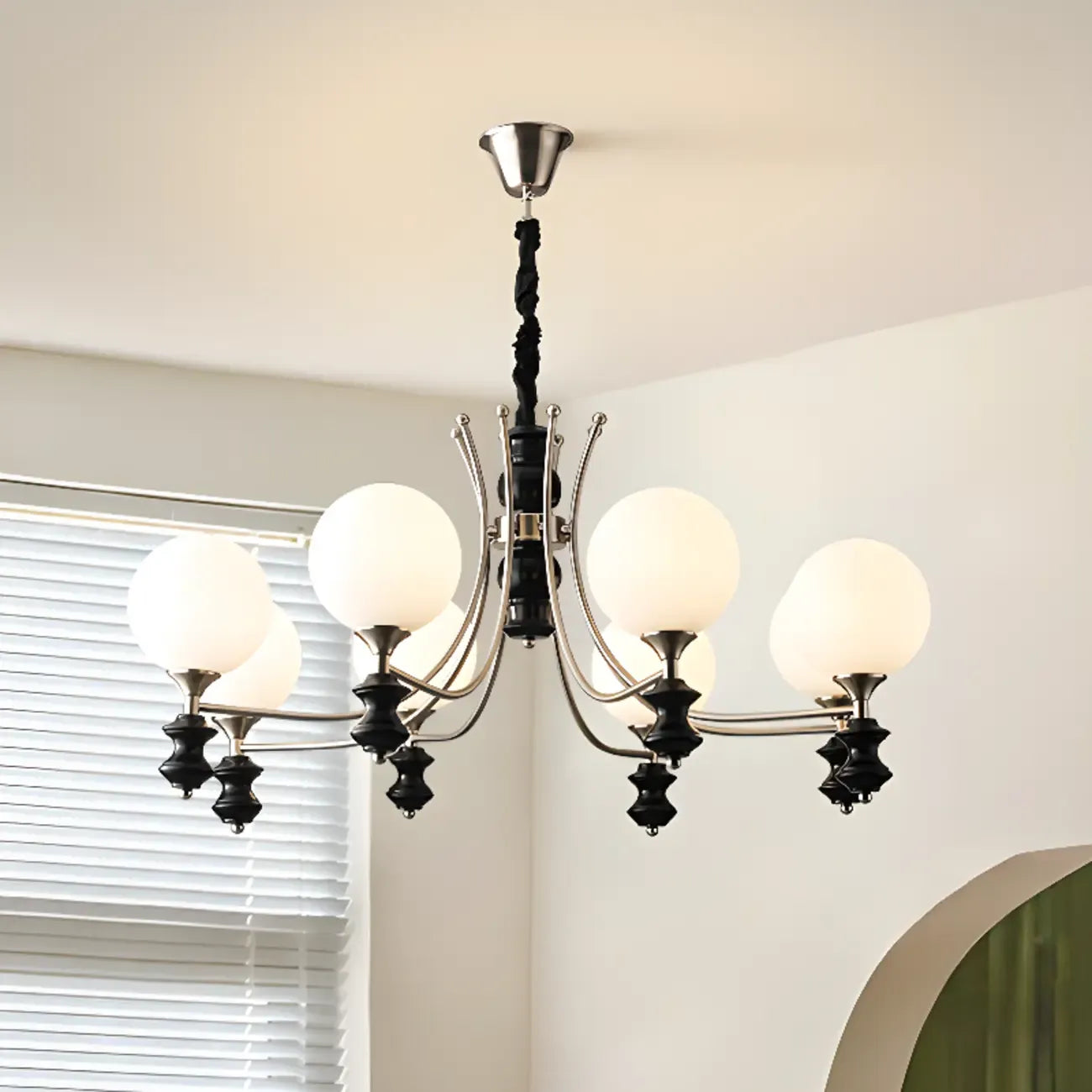 Multi-Light Globe Chandelier with White Glass Shades