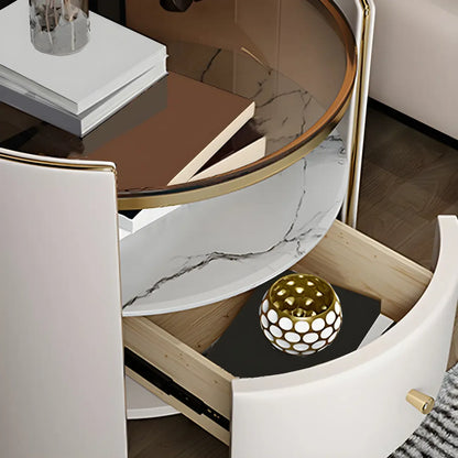 Luxury Glass Top Nightstand with Drawer Storage and Open Cubby