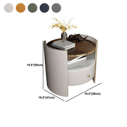 Luxury Glass Top Nightstand with Drawer Storage and Open Cubby