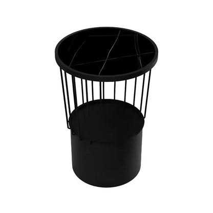 Modish Style Metal Drum Shape Bedside Table with Open Storage