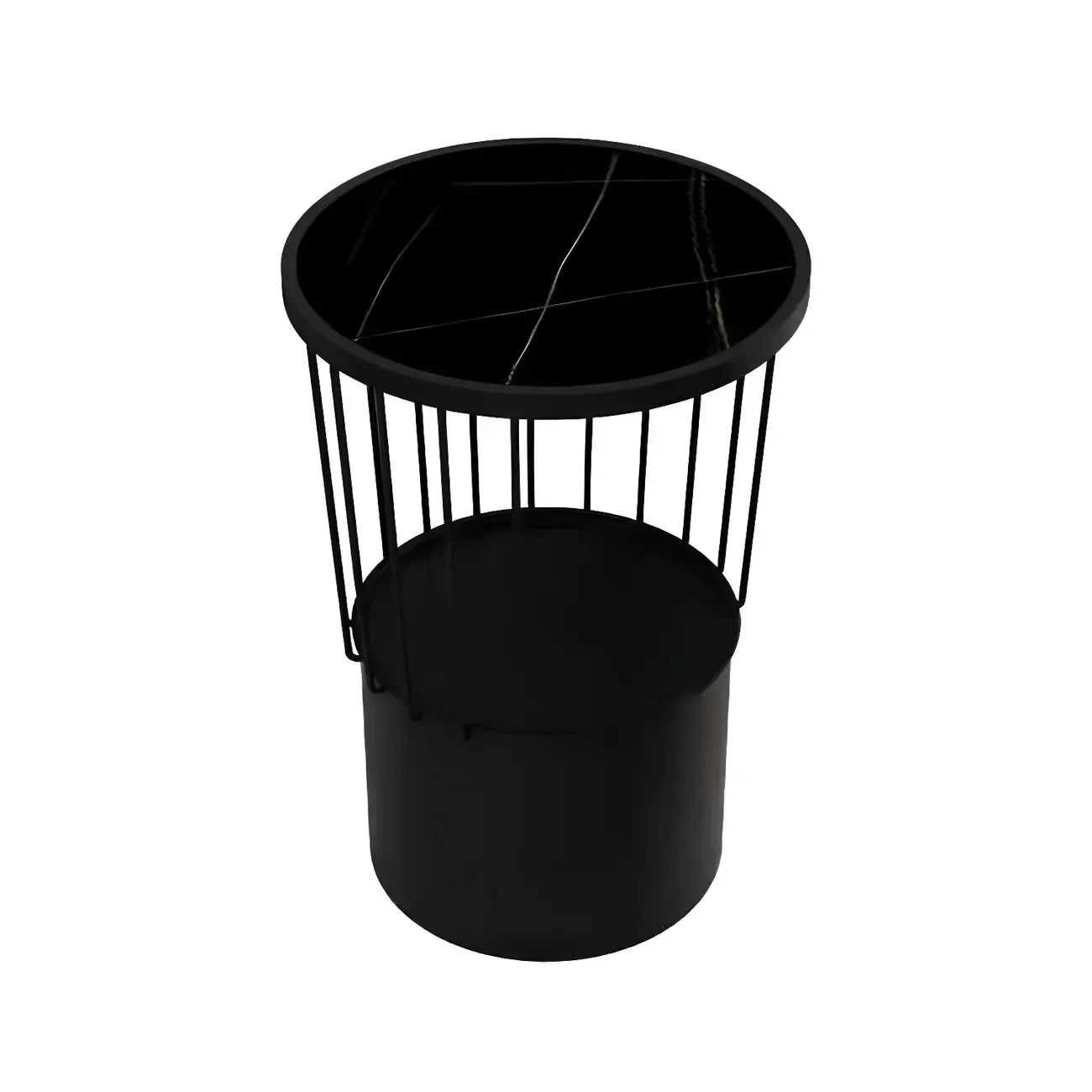 Modish Style Metal Drum Shape Bedside Table with Open Storage