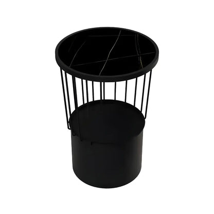 Modish Style Metal Drum Shape Bedside Table with Open Storage