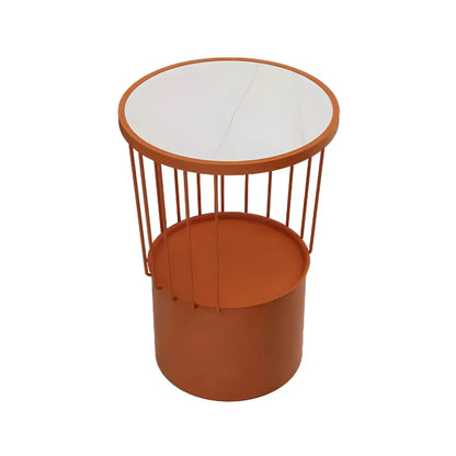 Modish Style Metal Drum Shape Bedside Table with Open Storage