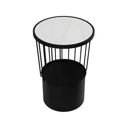 Modish Style Metal Drum Shape Bedside Table with Open Storage