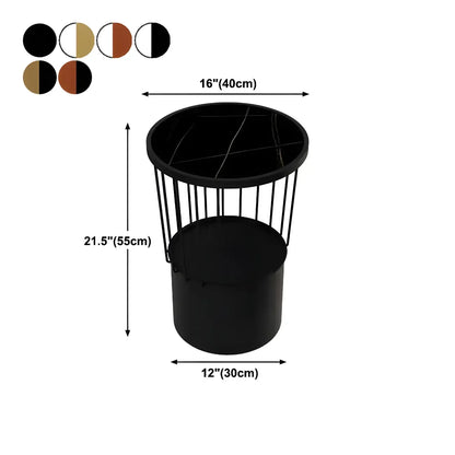 Modish Style Metal Drum Shape Bedside Table with Open Storage