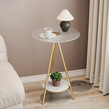 Round Glass Top Gold Metal Side Table with Storage