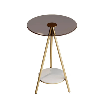 Round Glass Top Gold Metal Side Table with Storage