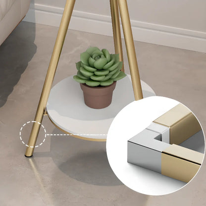 Round Glass Top Gold Metal Side Table with Storage