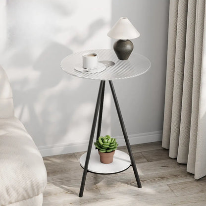 Round Glass Top Gold Metal Side Table with Storage