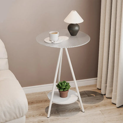 Round Glass Top Gold Metal Side Table with Storage