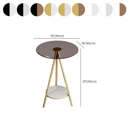 Round Glass Top Gold Metal Side Table with Storage