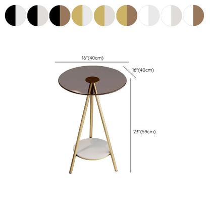 Round Glass Top Gold Metal Side Table with Storage