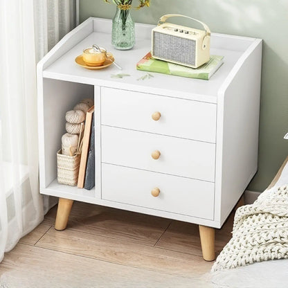 Modish Wooden Nightstand with Open Storage and Drawers