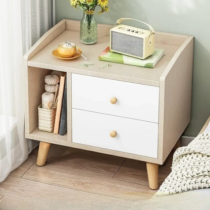 Modish Wooden Nightstand with Open Storage and Drawers