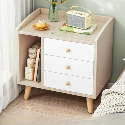 Modish Wooden Nightstand with Open Storage and Drawers