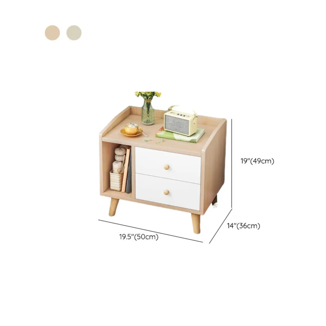 Modish Wooden Nightstand with Open Storage and Drawers