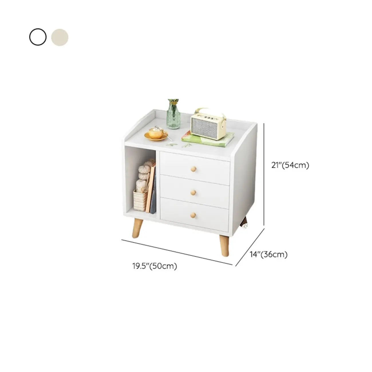Modish Wooden Nightstand with Open Storage and Drawers