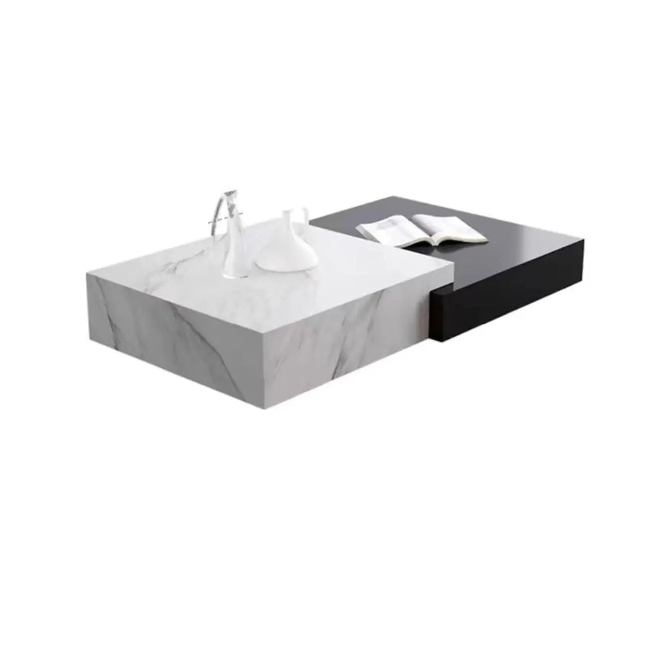 Modern Marble Nesting Coffee Table Set in Black and White