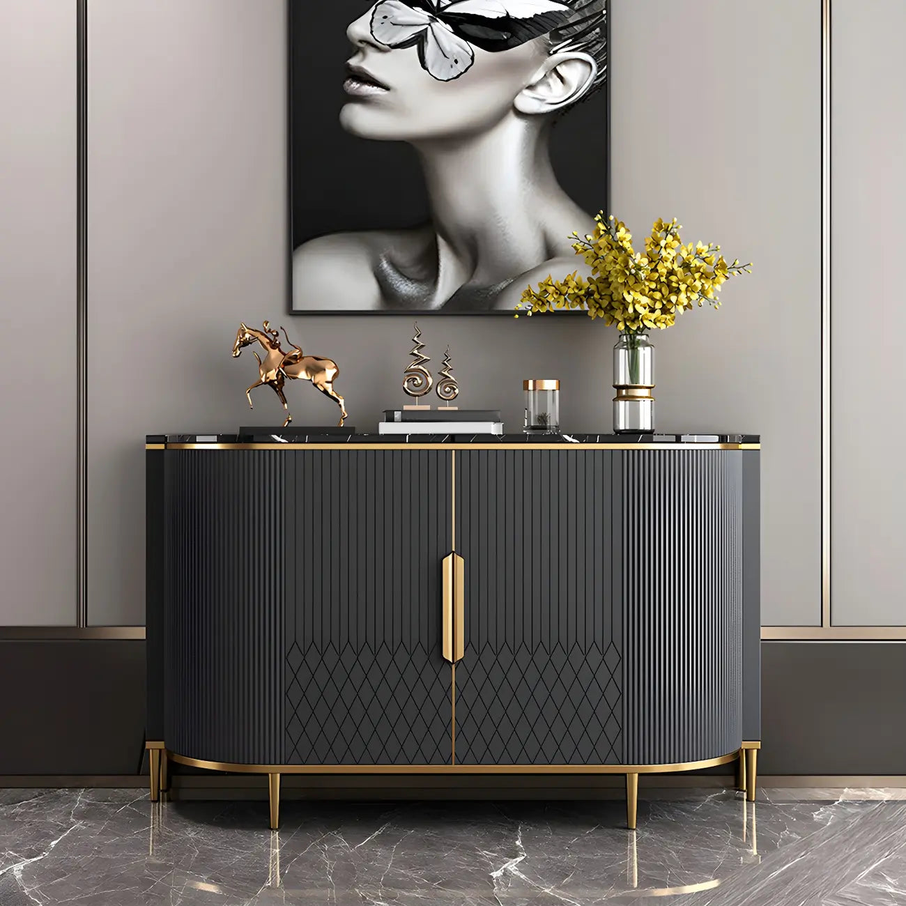 Glam Marble Sideboard in Grey with Storage