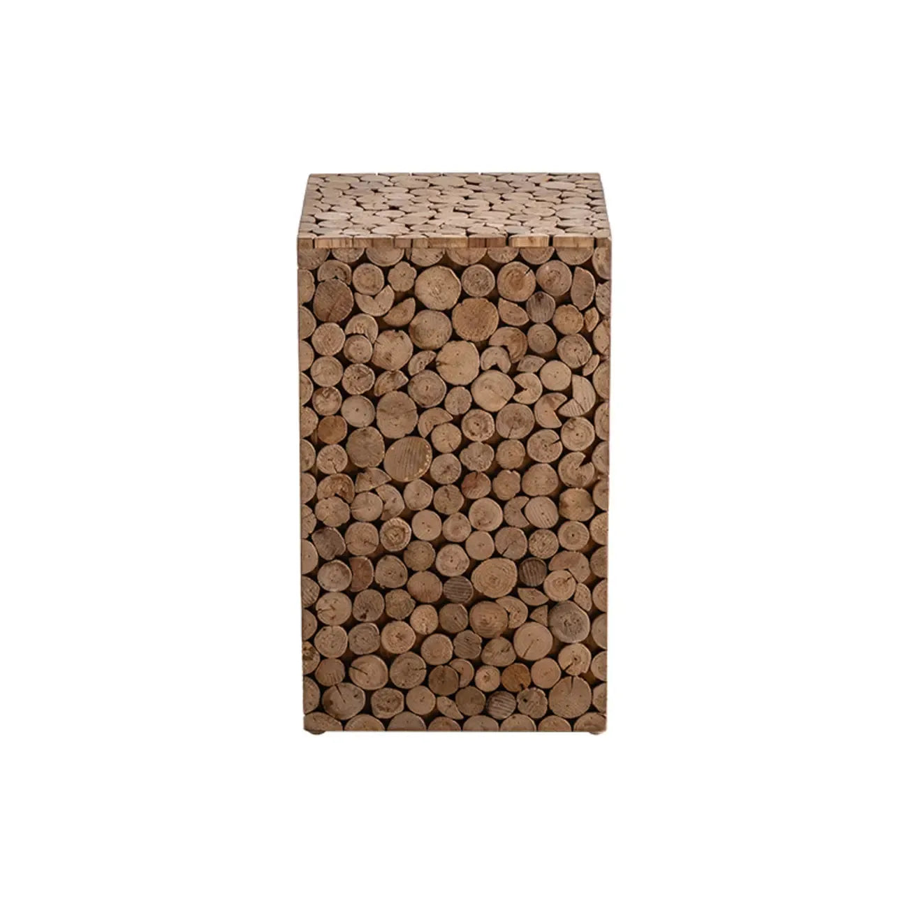 Square Block Natural Wood End Table for Living Room