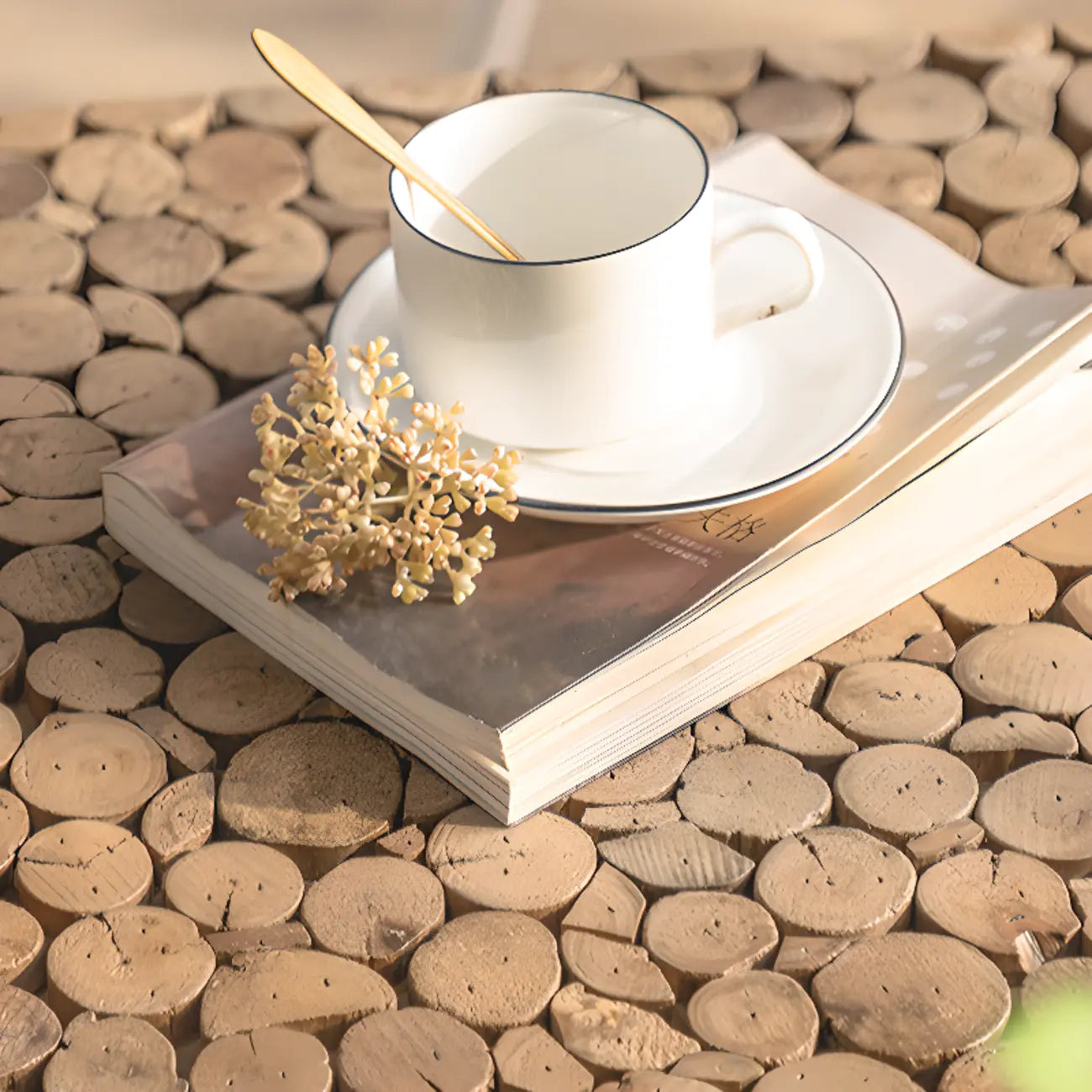 Square Block Natural Wood End Table for Living Room