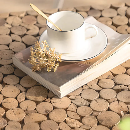 Square Block Natural Wood End Table for Living Room