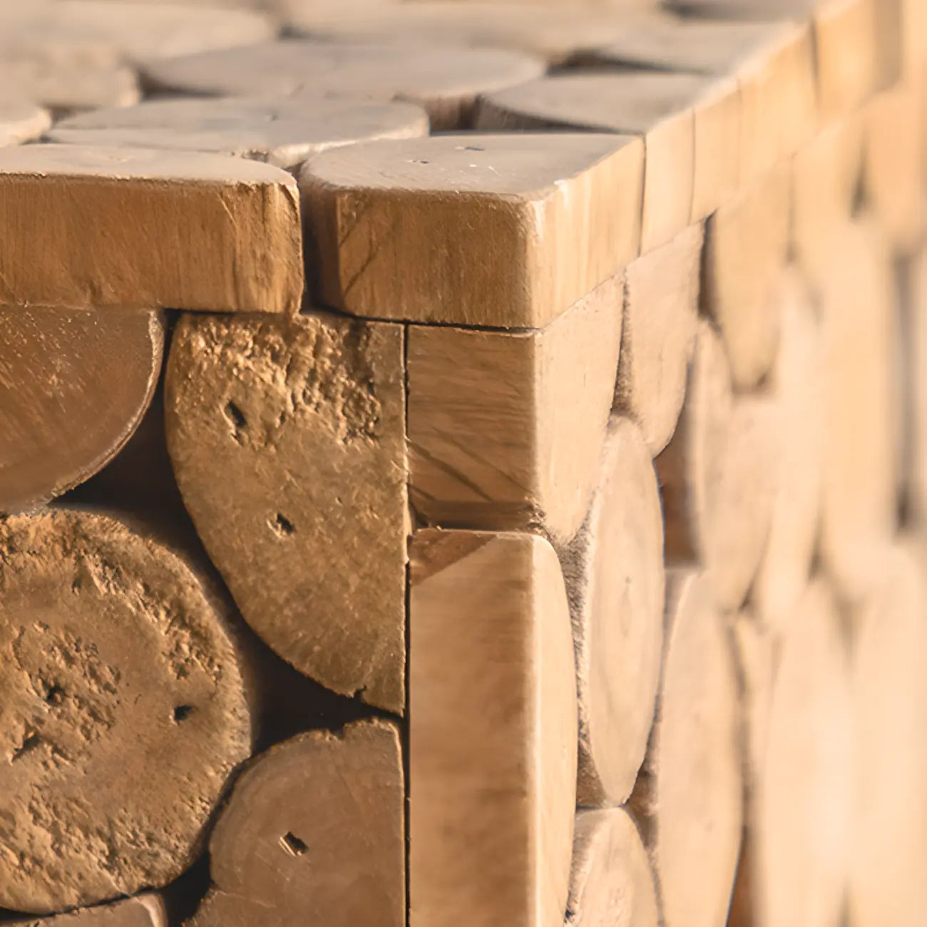 Square Block Natural Wood End Table for Living Room