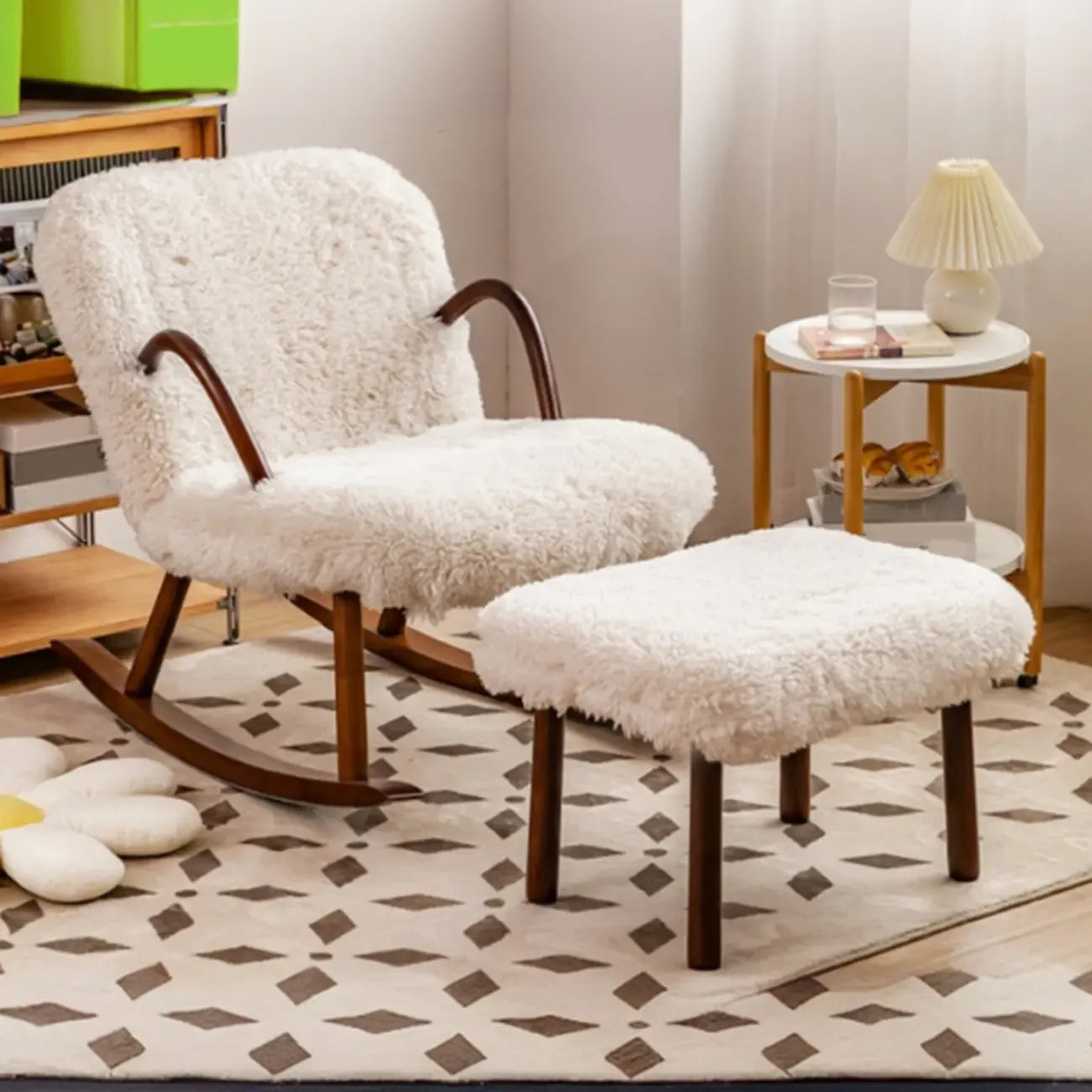 Stationary Solid Wood Rocking Chair with Ottoman & Track Arms