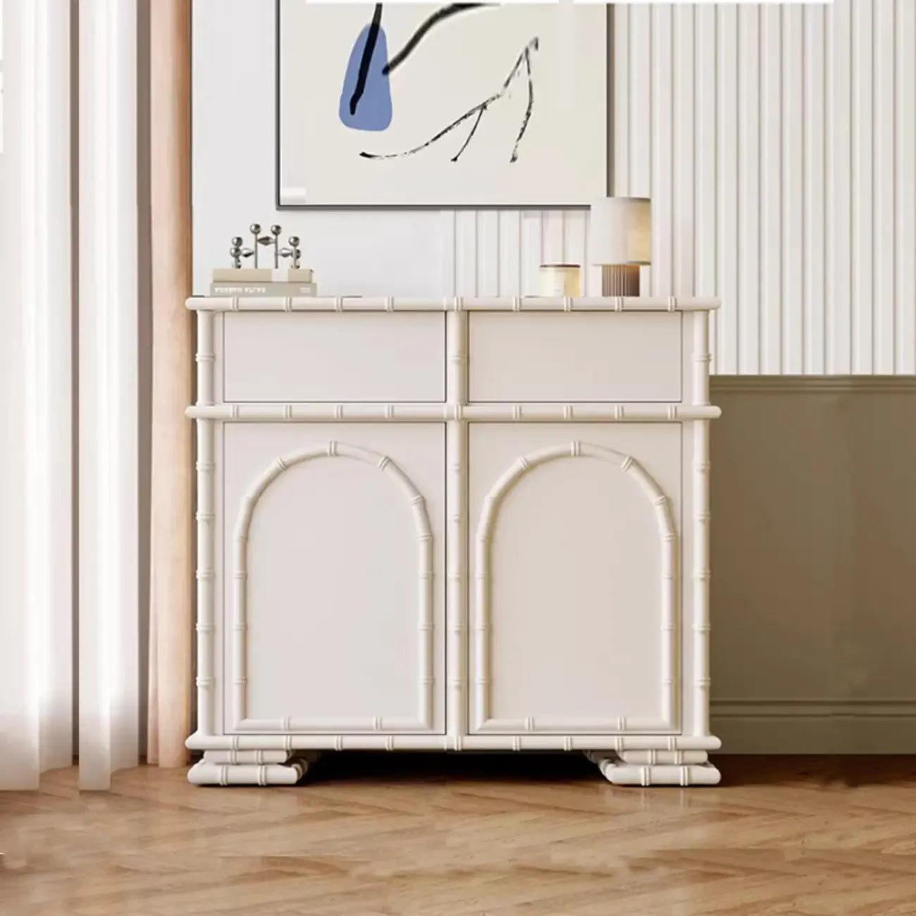 Elegant White Wood Hallway Shoe Cabinet with 4-Drawer