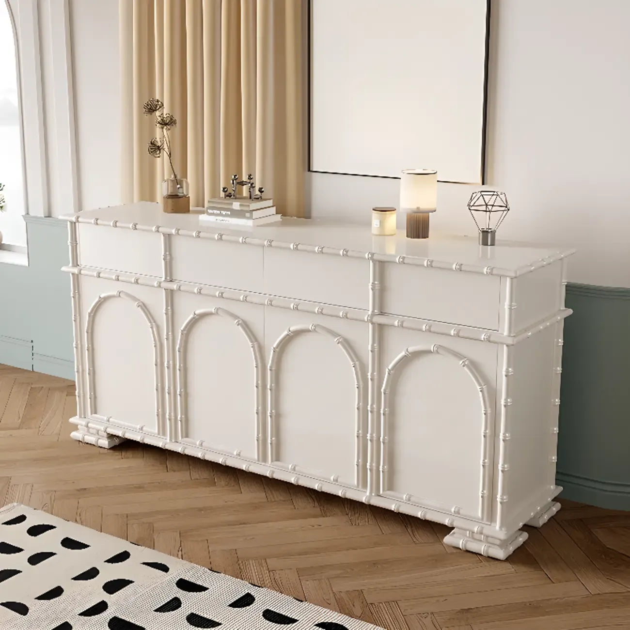 Elegant White Wood Hallway Shoe Cabinet with 4-Drawer