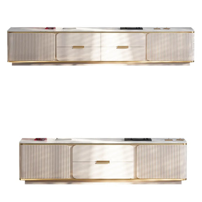 Elegant White Stone TV Cabinet with Cable Management