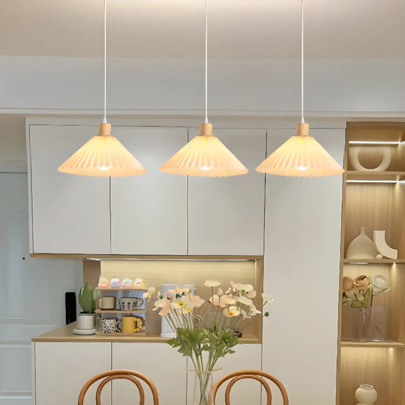 Modern Beige Pleated Fabric Kitchen Pendant Light