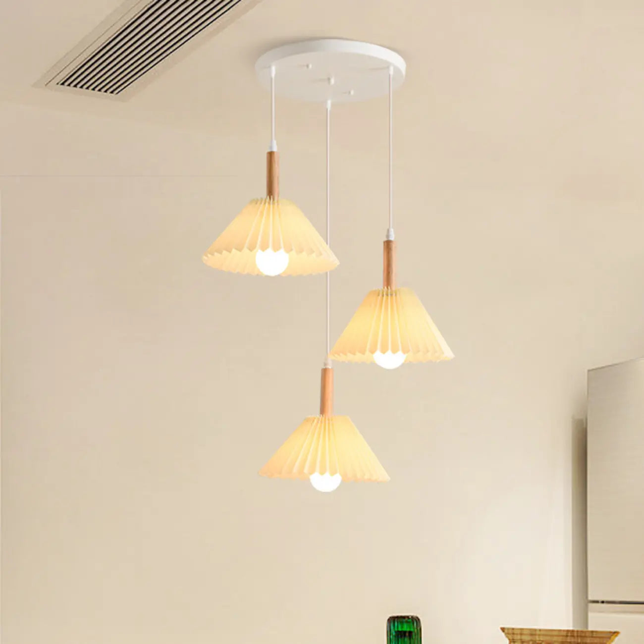 Modern Beige Pleated Fabric Kitchen Pendant Light