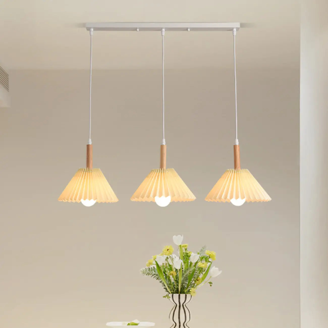 Modern Beige Pleated Fabric Kitchen Pendant Light