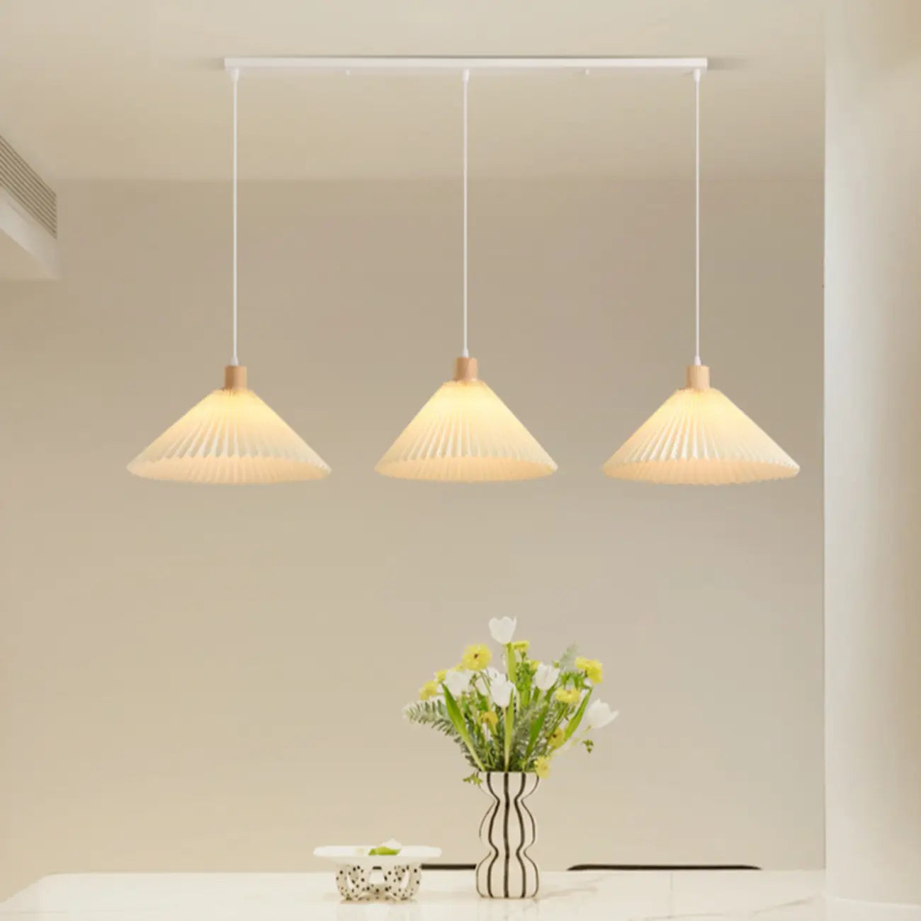 Modern Beige Pleated Fabric Kitchen Pendant Light