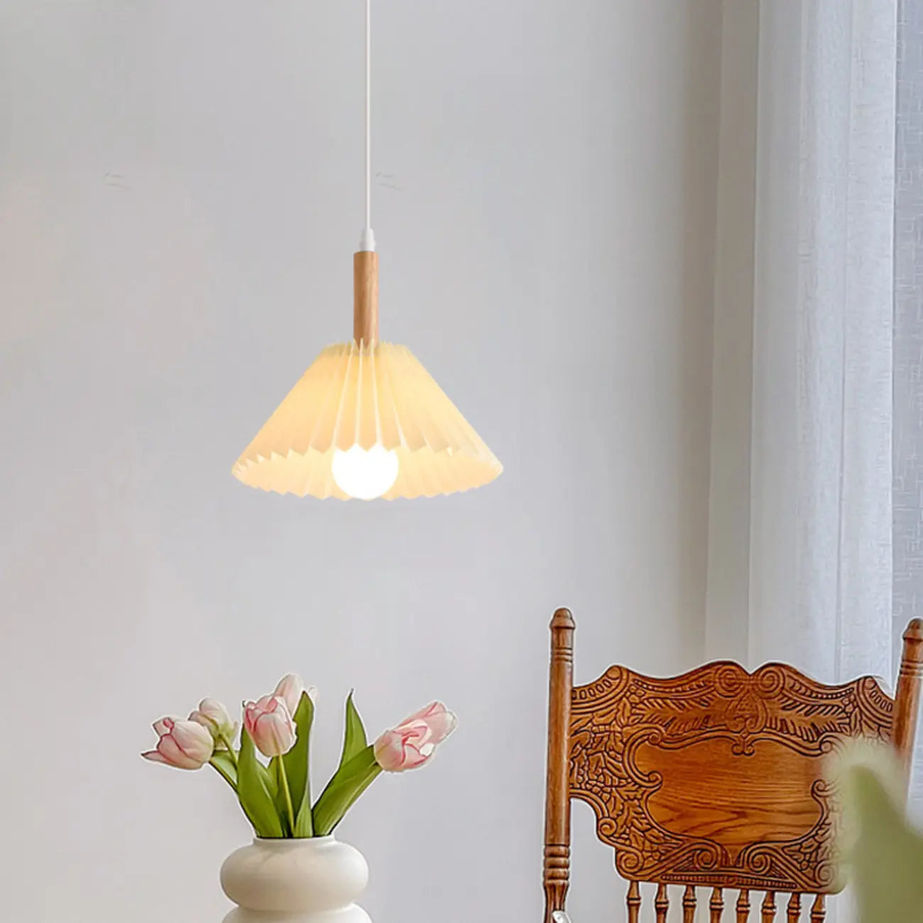 Modern Beige Pleated Fabric Kitchen Pendant Light