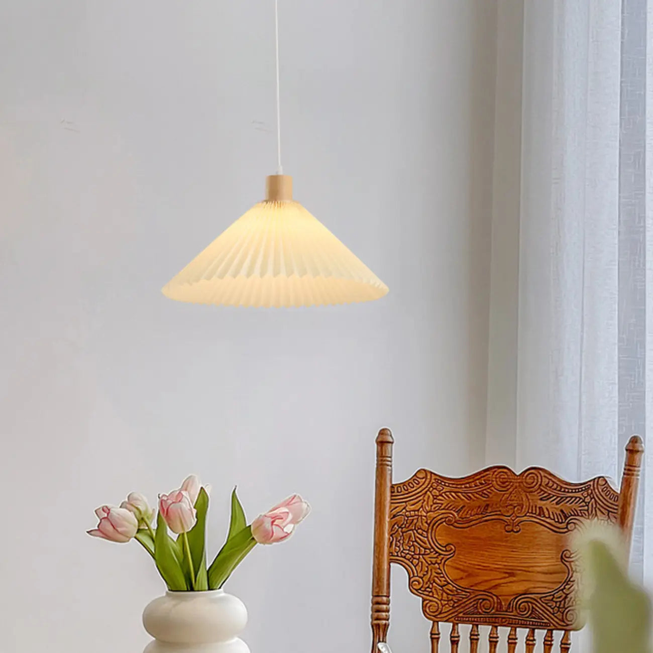 Modern Beige Pleated Fabric Kitchen Pendant Light